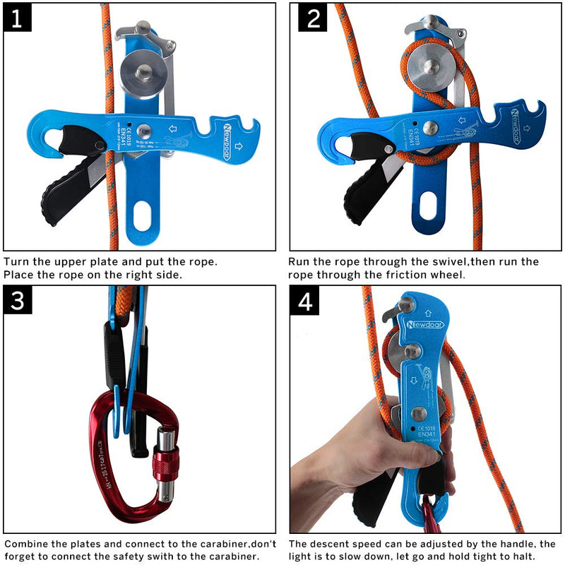 NewDoar Climbing Stop Descender Rappelling Belay for Ropes 9-12mm The Novices for Rescue & Arborist CE Certification Blue - BeesActive Australia