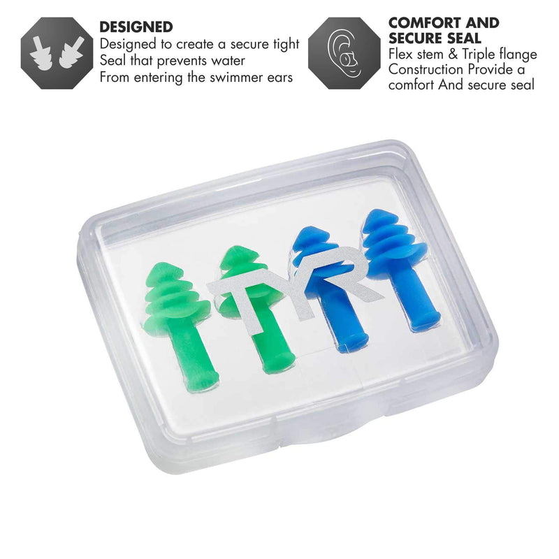 TYR Ergo Flex Ear Plugs - 4 Pack (2 Pairs) ALL Blue/Green - BeesActive Australia