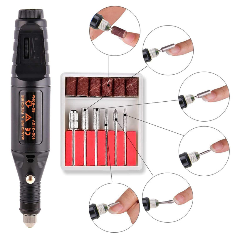 Electric Nail Drill Machine, Kathy 6 in 1 Professional Nail Kit with File, Portable Manicure Pedicure Nail Art File Drill Kit for Acrylic Nails, Gels Nails, Polishing Tools for Home and Salon-Black Black - BeesActive Australia