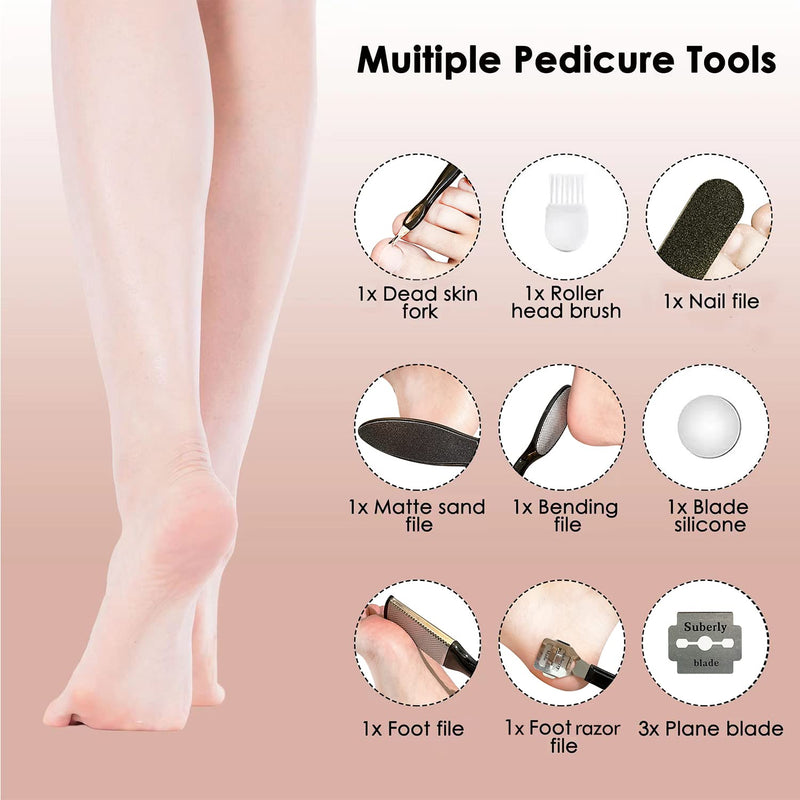 Foot File,Dongxw Electric Foot Callus Remover USB Rechargeable Waterproof Hard Skin Remover Foot with 2 Rollers LED Light,8 in 1 Foot Scraper Foot Care Gift Kit for Cracked Heels Calluses Dead Skin 1 count (Pack of 1) - BeesActive Australia