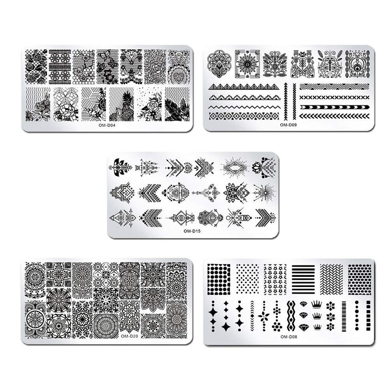 WOKOTO 5pcs Stamping Plates for Nail Art Kit Lace Mandala Flower Animal Nail Image Templates Design Stamp Tools Kit - BeesActive Australia