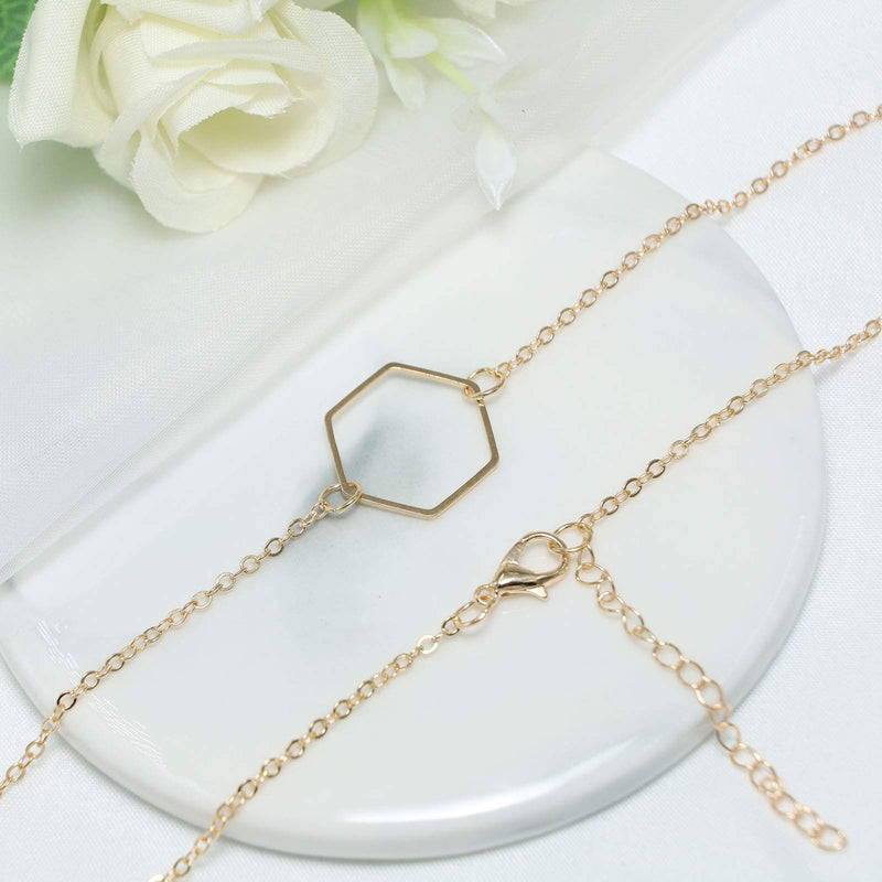 TseanYi Hexagon Frame Necklace Geometric Hollow Hexagon Pendant Necklace Choker Gold Skinny Minimalist Collar Necklace Chain Jewelry for Women and Girls (Gold) - BeesActive Australia