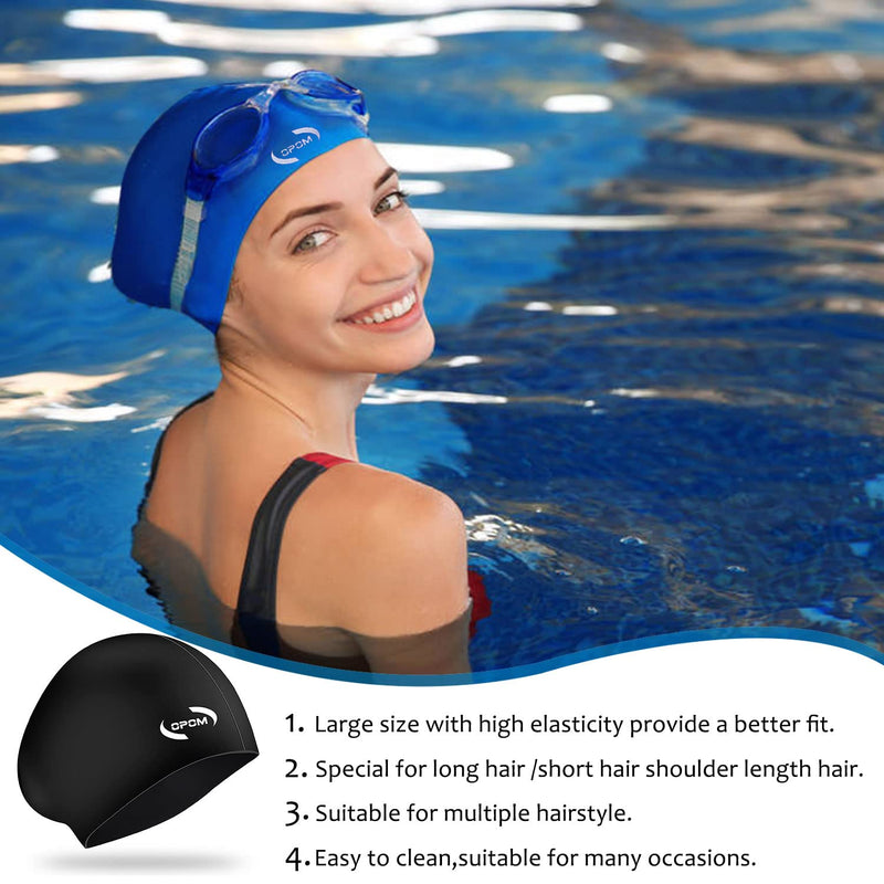 Women Silicone Swimming Cap, High Elasticity Thick Swim Hats for Long Hair, Bathing Swimming Caps for Women and Men Keep Your Hair Dry, with Ear Plugs and Nose Clip, Easy to Put On and Off black - BeesActive Australia