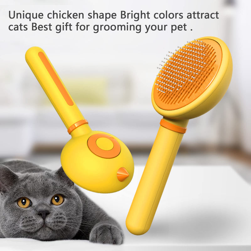 Cat Brush for Shedding,Cat Grooming Brushes for Dogs and Cats,Self-Cleaning Slicker Brush for Long or Short Hair,Pet Hair Brush Cat Comb for Removing Tangled and Loose Hair,Pet Massage-Self Cleaning(Chick) - BeesActive Australia