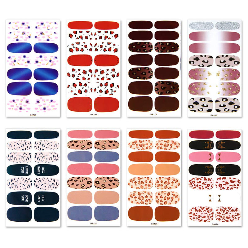 SILPECWEE 8 Sheets Leopard Print Nail Polish Stickers Strips Set and 1Pc Nail File Adhesive Full Wraps Nail Art Decals Tips for Women - BeesActive Australia