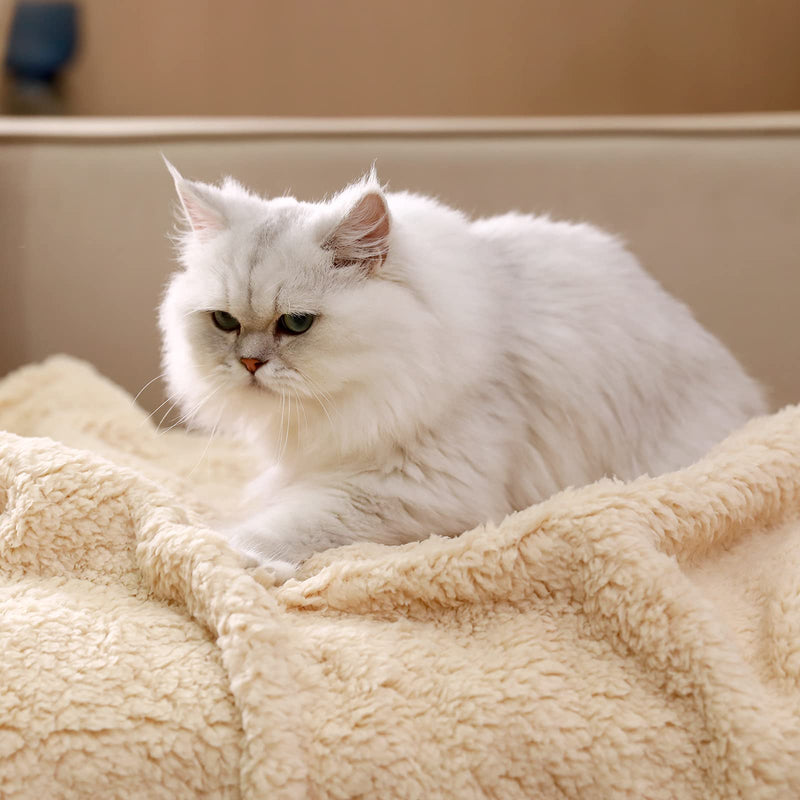 Premium Fleece Dog Blanket Soft Pet Sherpa Throw for Dog Puppy Cat Medium(31*41") Beige - BeesActive Australia