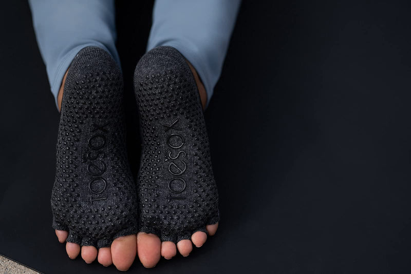 Toesox Grip Ankle Half Toe Multi Pack  Grip Non-Slip Toe Socks for Pilates Barre Yoga Black - 2 Pack Medium - BeesActive Australia