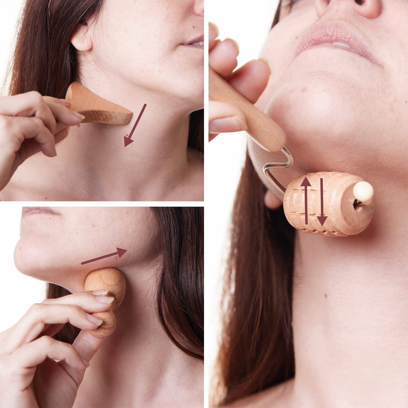 BICTIVE Face Massage Tool Set, 6 Wood Therapy Massage Tools, Face Massager Roller, Facial Set, Face Sculpting Tools, Facial Roller, Facial Massager, Face Lift, Face Rollers for Women, Face Slimmer - BeesActive Australia
