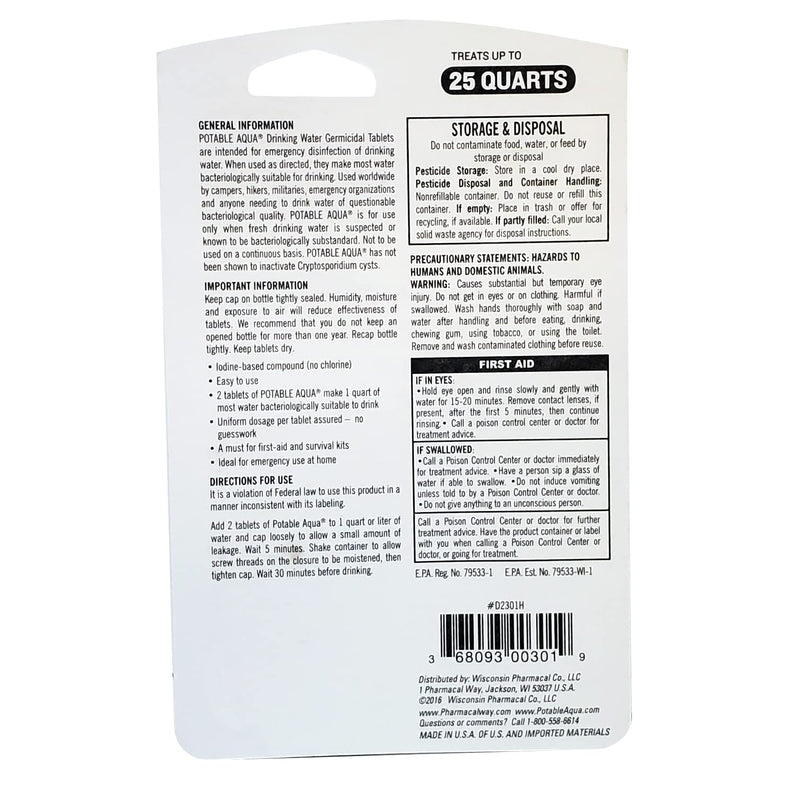 Potable Aqua Water Purification, Water Treatment Tablets - 50 count Bottle - BeesActive Australia