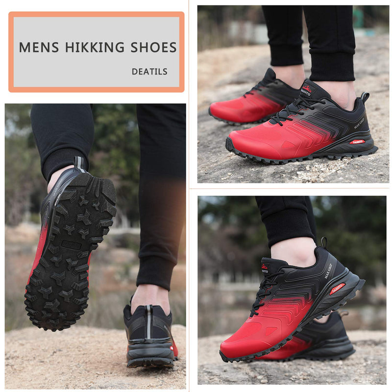 Dannto Men's Trail Running Shoes Outdoor Hiking Sneakers Lightweight Non Slip for Walking Fashion Camping Trekking 7.5 Red and Black - BeesActive Australia