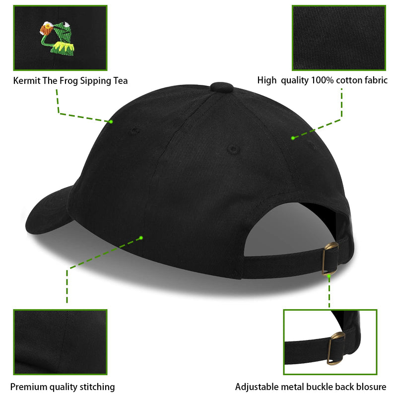 Baseball Cap Kermit The Frog Sipping Tea Logo Trucker Hat Unisex Outdoor Adjustable Strapback Cap Black - BeesActive Australia