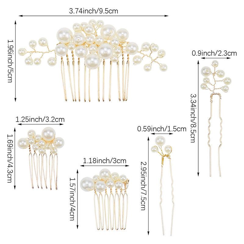 5 Pcs Bridal Pearl Hair Comb Hairpin Handmade Pearl Hair Slides Rhinestone Bridal Headpiece Hair Accessories for Women - BeesActive Australia