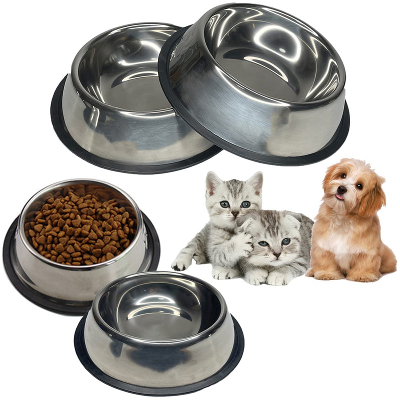 Fhiny 4Pcs Stainless Steel Dog Cat Bowl with Rubber Base Pet Food and Water Feeder Bowls Stackable Non-Slip Dish Plate for Small Medium Animals Puppy Kitten Rabbit 6oz-4PCS/No Paw Prints - BeesActive Australia