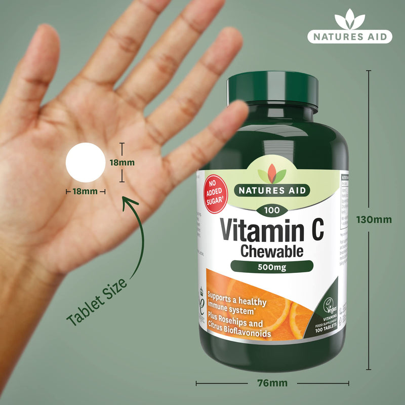 Natures Aid Chewable Vitamin C 500 mg, Sugar Free, Suitable for Vegans, 100 Tablets 100 count (Pack of 1) - BeesActive Australia