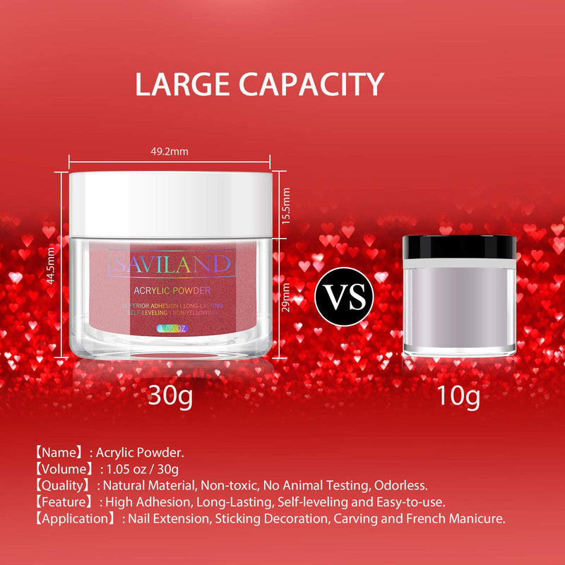 Saviland Acrylic Powder Set - Glitter Red Acrylic Nail Powder Professional Polymer Powder System for Nail Extension and DIY 3D Manicure at Home Salon - BeesActive Australia