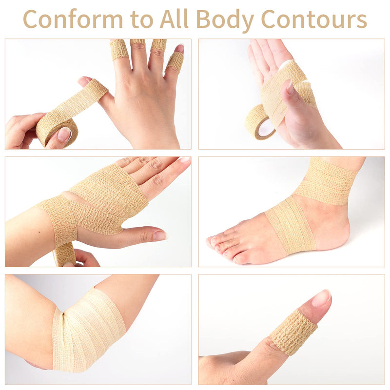 12pc-1 Inch Wide Skin Colour Elastic Self- Adhesive Bandage Finger Tape，First Aid Wrap Bandages, for Wrist and Ankle Sprains & Swelling 12pcs - BeesActive Australia
