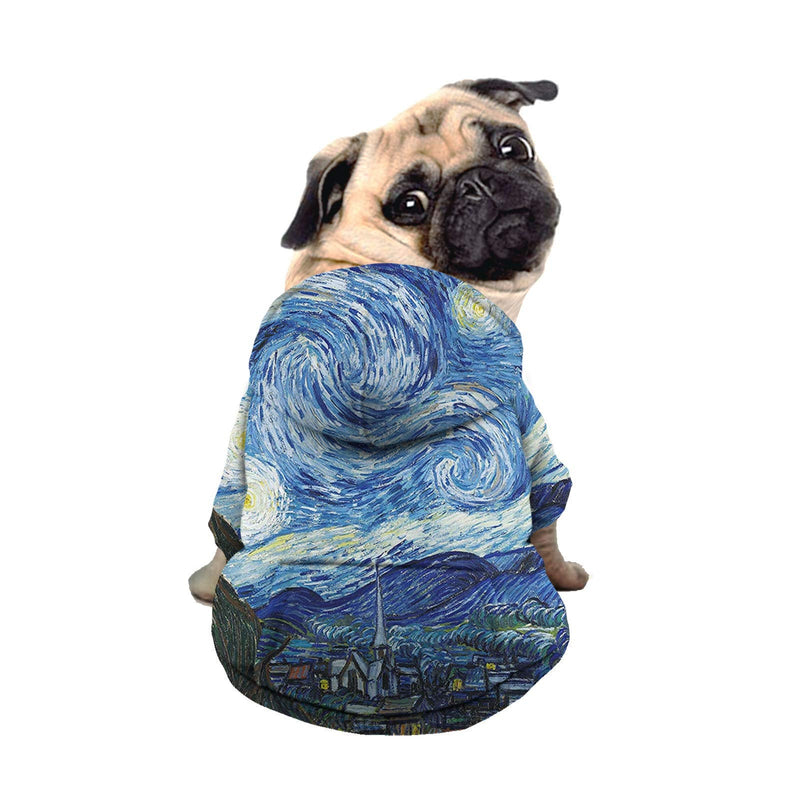 Howilath Dog Hoodie Pet Cloth Ethnic Tribal Art Boho Elephant Sea Turtle Zipper Sweatshirt with Hat Starry Night - Vincent van Gogh Small - BeesActive Australia