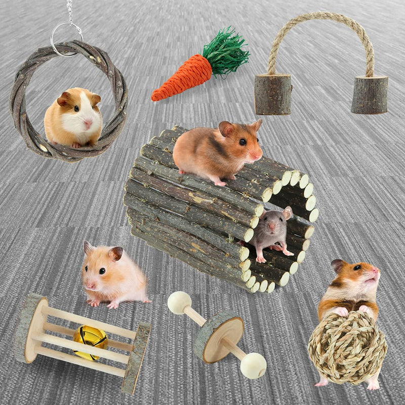 YIXUND Hamster Toys Rat Toys Chinchilla Toys Hamster Chew Toys Cage Accessories Apple Wood Sticks Ladder Bell Roller for Gerbil Guinea Pigs and Other Small Animal - BeesActive Australia