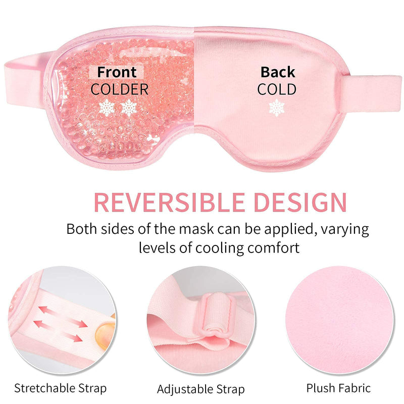 Cooling Ice Gel Eye Mask-Reusable Eye Masks, Sleeping Mask with Plush Backing for Headache, Puffiness, Migraine, Stress Relief (Pink) Pink - BeesActive Australia