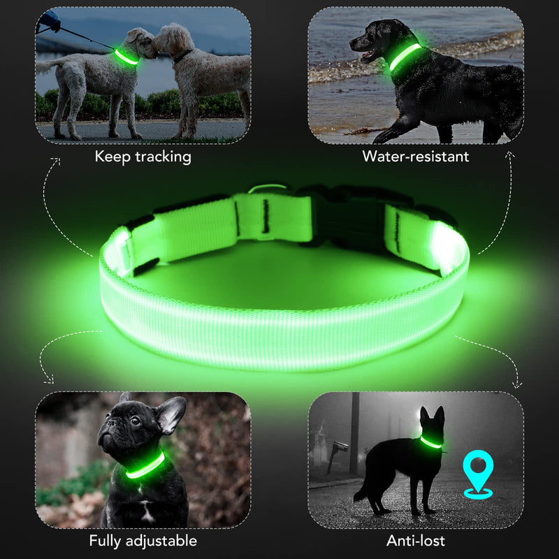 KOSKILL Light Up Dog Collar at Night, Led Dog Collar Adjustable, Lighted Dog Collar Rechargeable Waterproof, Dog Lights for Night Walking, Glow in The Dark Dog Collars Light for Medium Large Dogs Green - BeesActive Australia