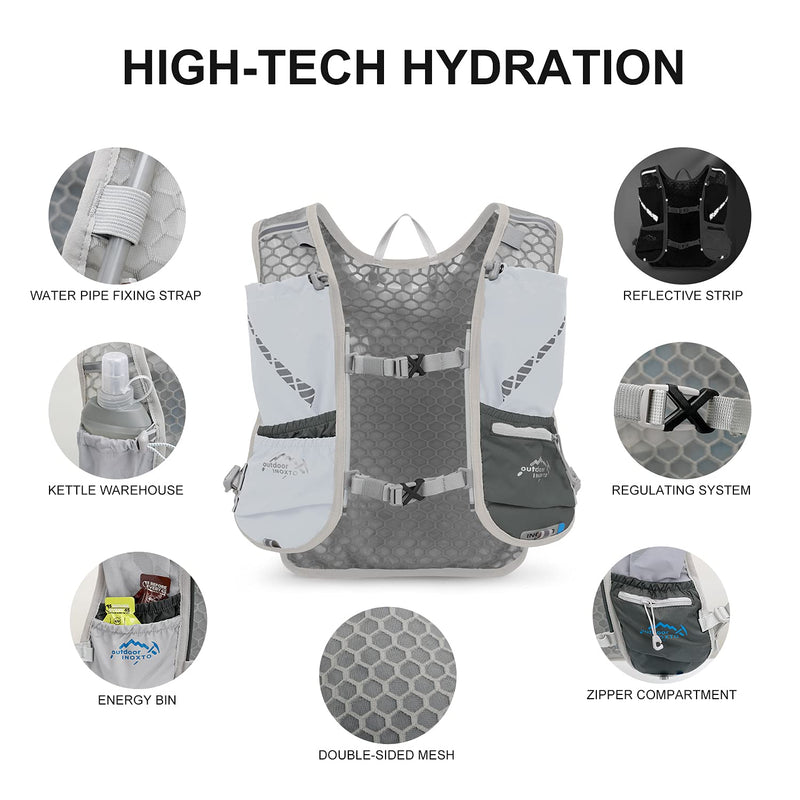 INOXTO Hydration Vest Backpack,Lightweight Water Running Vest Pack with 1.5L Water Bladder Bag Daypack for Hiking Trail Running Cycling Race Marathon for Women Men Kids Grey - BeesActive Australia
