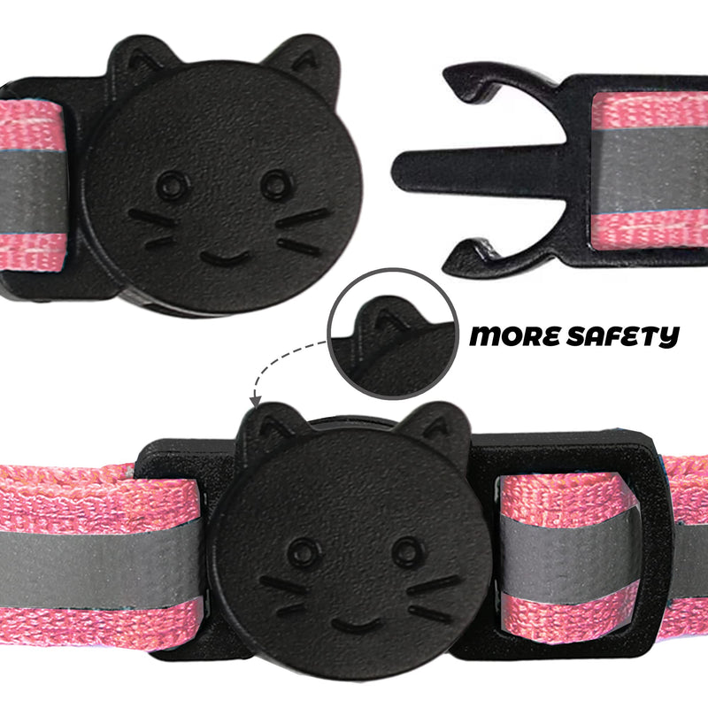 BANMODER 2 Pack Reflective Cat Collar Breakaway with Bell,Personalized Kitten Collars,Adjustable Safety Buckle Collar for Male Cats Girls & Boys Pink - BeesActive Australia