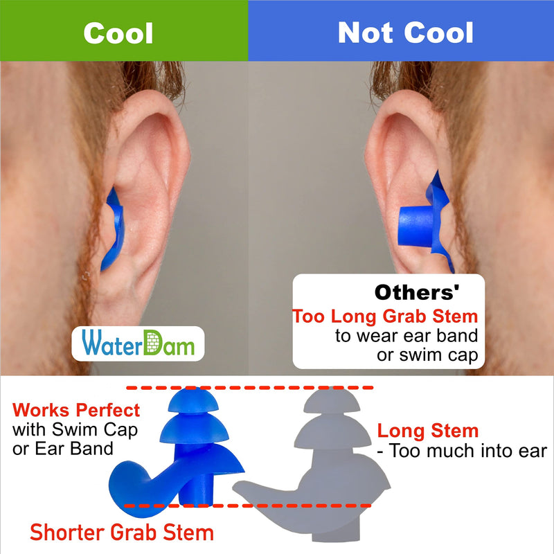 WaterDam Swimming Ear Plugs Great Waterproof Ultra Comfy Earplugs Prevent Swimmer's Ear (Size 3: Adults & Teens 14+ (Blue Blue Blue)) Size 3: Adults & Teens 14+ (Blue Blue Blue) - BeesActive Australia