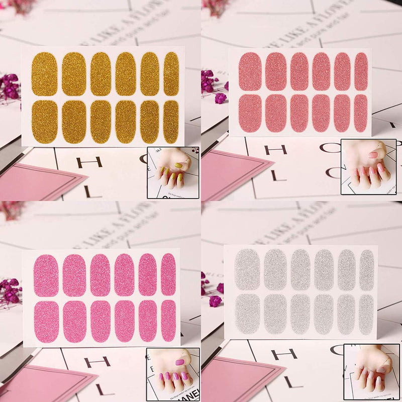 DANNEASY 15 Sheets Solid Color Adhesive Nail Polish Wraps Strips Glitter Nail Art Stickers Decals Manicure Kit with 1Pc Nail File + Wood Cuticle Stick - BeesActive Australia