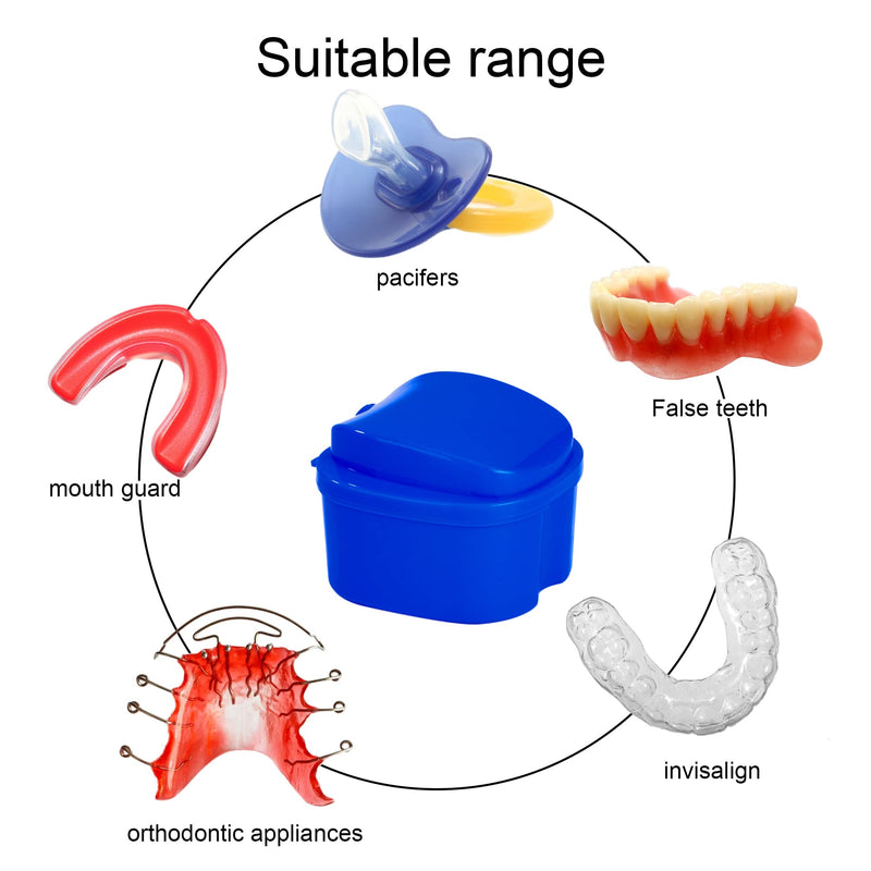 Heveer Denture Bath Case Dental Retainer Box Portable Denture Container with Strainer for False Teeth Storage Soaking Cleaning Dark Blue - BeesActive Australia