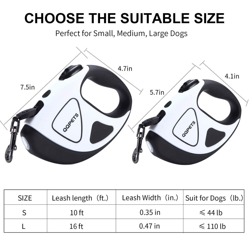 Retractable Dog Leash with Bright LED Flashlight, 16 ft Dog Safety Walking Leashes for Small Medium Large Dogs up to 110 lbs,Tangle Free, Anti-Slip Comfort Grip Large- 16 ft up to 110 lbs White - BeesActive Australia