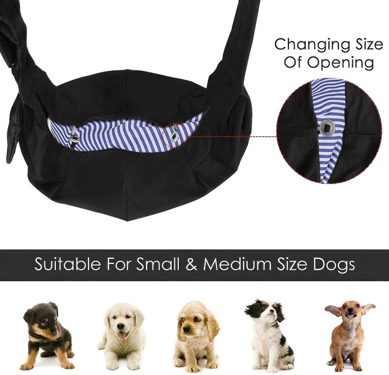 Lynkaye Pet Dog Sling Carrier Small Dog Cat Travel Bag Adjustable Strap Hands Free Pet Puppy Papoose Bag with Stainless Steel Pet Name Identification Barrel Tube Collar ID Tags Black(up to 12 lbs) - BeesActive Australia