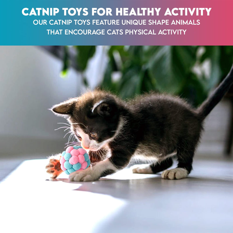 Paw Paw Babe Cat Balls & Catnip Toys Set - Cartoon Fuzzy Balls, Soft & Lightweight - Kittens Chewing, Kicker Toys - Cat Toys for Indoor Cats - Kitten & Cat Accessories - Pack of 9 - BeesActive Australia