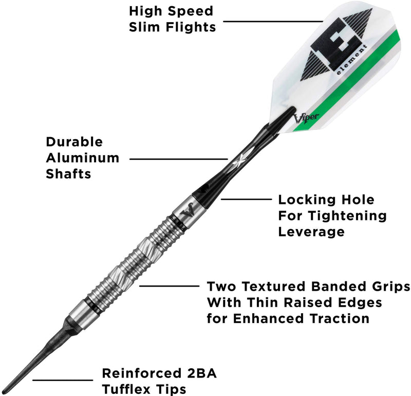 [AUSTRALIA] - Viper Element 90% Tungsten Soft Tip Darts with Storage/Travel Case, 18 Grams Ringed 
