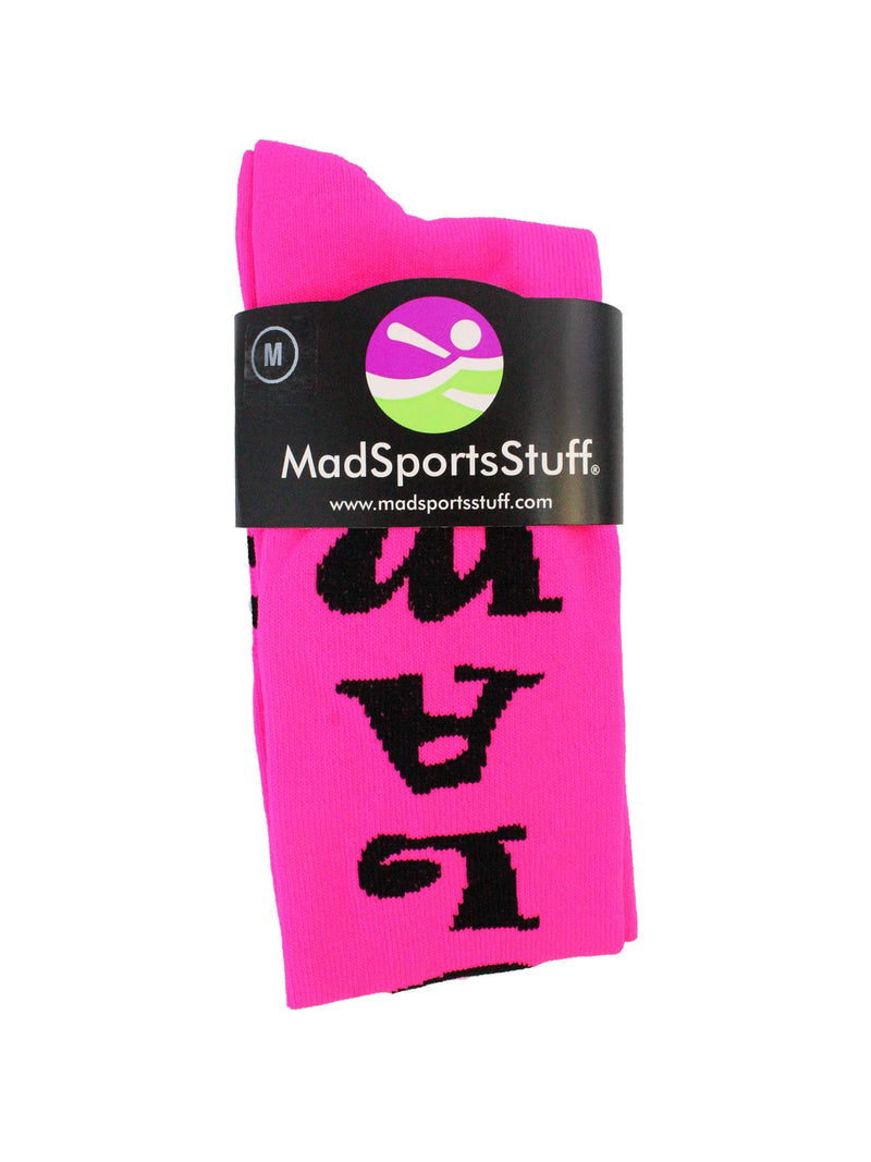[AUSTRALIA] - MadSportsStuff Personality Word Socks Over The Calf Length Glam - Neon Pink/Black Medium 