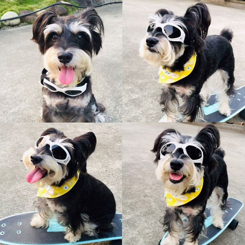 Vevins Dog Goggles Sunglasses UV Protective Foldable Pet Sunglasses Adjustable Waterproof Eyewear for Cat Dog White - BeesActive Australia