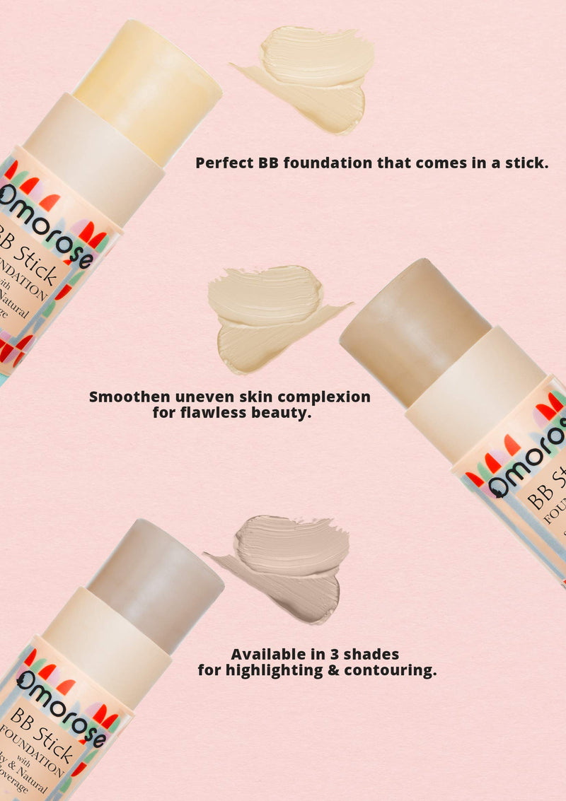 Omorose Cosmetics BB Cream Foundation Stick Buildable Light Medium Base Makeup Foundation to Full Coverage Foundation for Oily & All Skin Women Men, BB Cream Formula Skin Tint Foundation Makeup, Medium & Tan - BeesActive Australia