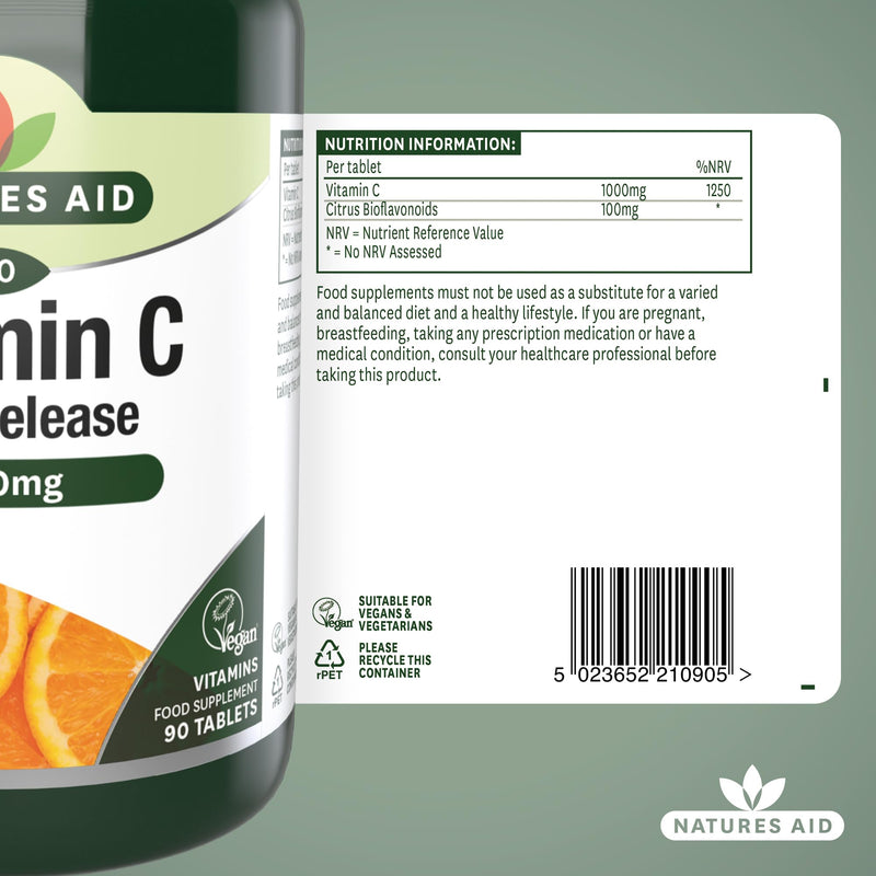 Natures Aid Vitamin C Time Release Citrus Tablets 1000mg Pack of 90 Vitamin C Time Release 1000mg, 90 Tablets - BeesActive Australia