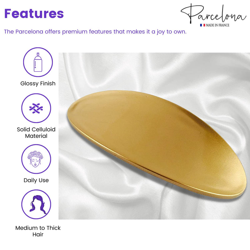 Parcelona French Oval Golden Large 4" Celluloid Automatic Hair Clip Hair Barrette for Women and Girls, Made in France Golden Yellow - BeesActive Australia