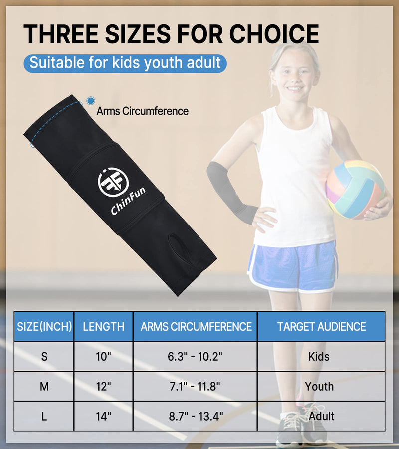 ChinFun Volleyball Arm Sleeves Passing Forearm Sleeves with Protection Pad Volleyball Gear for Youth Girls Women 1 Pair New-black 14" - BeesActive Australia