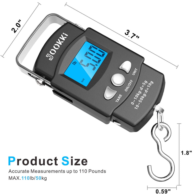[AUSTRALIA] - Fish Scale,JOOKKI Hanging Scale Portable Dial Scale LCD Digital Weight Electronic Scale 110lb/50kg with a Tape Measure for Tackle Bag,Luggage,Baggage,(Black) 
