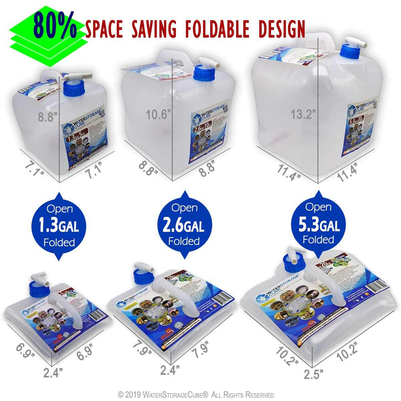 WaterStorageCube BPA Free Collapsible Water Container with Spigot, Camping Water Storage Carrier Jug for Outdoors Hiking Backpack & Survival Kit, Foldable Portable Water Canteen 1.3/2.6/5.3 Gallon 5.3 Gallon 1-Pack 5.3 Gal - BeesActive Australia