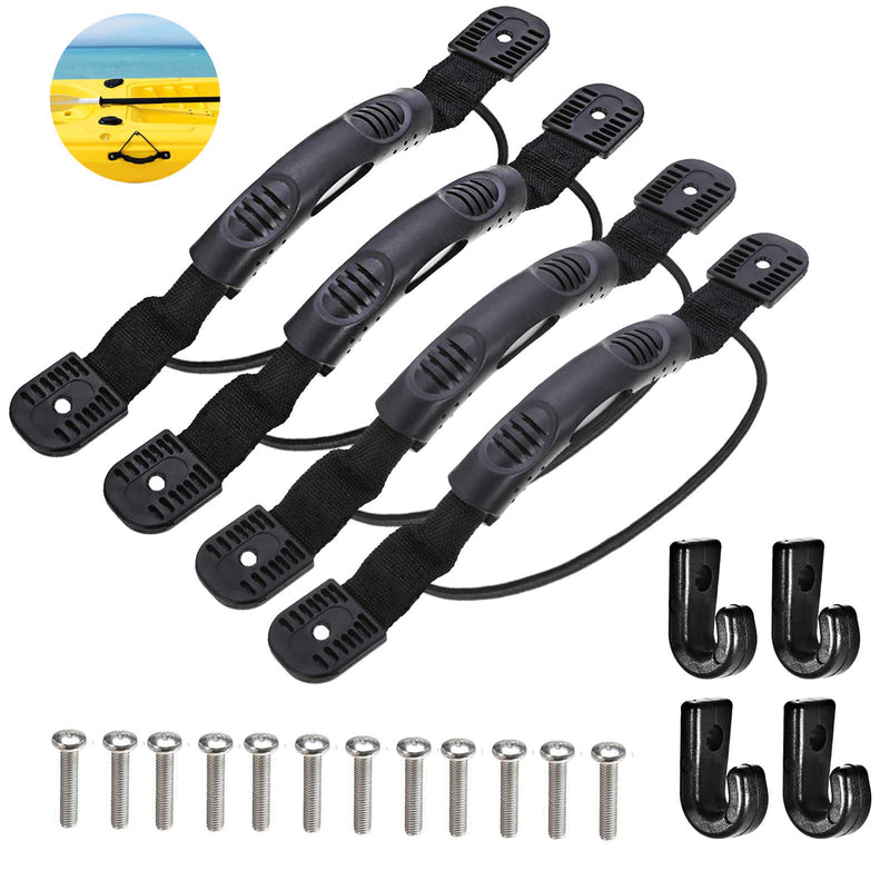 4Pcs Kayaks Canoe Side Mount Handles Replacement Kit with Bungee Cord Paddle Holder Accessories + 4 Pcs J Hook with Hardware Kit for Luggage Handle, Cooler Handle - BeesActive Australia