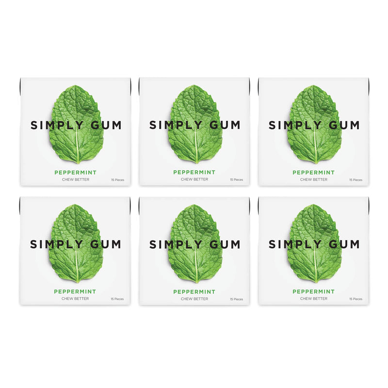 Simply Gum | Peppermint | Pack of Six (90 Pieces Total) | Synthetic Free + Aspartame Free + non GMO - BeesActive Australia
