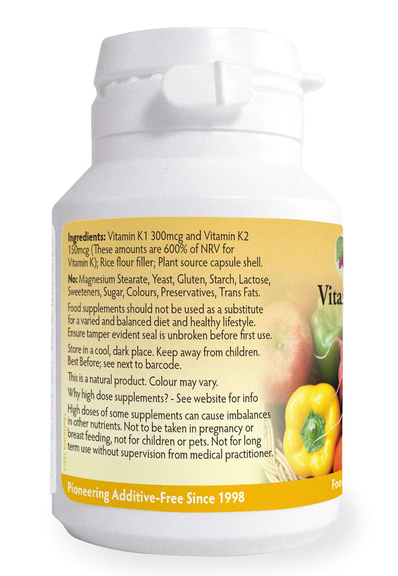 Vitamin K Complex High Strength Food Supplement 450�g x 90 Capsules, Magnesium Stearate Free, Vitamin K contributes to The Maintenance of Normal Bones & Normal Blood clotting, Made in Wales - BeesActive Australia