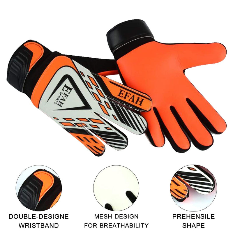 EFAH SPORTS Soccer Goalie Goalkeeper Gloves for Kids Boys Children Football Gloves with Strong Grips Palms Size 8 suitable for size M-L adult Black/Orange - BeesActive Australia