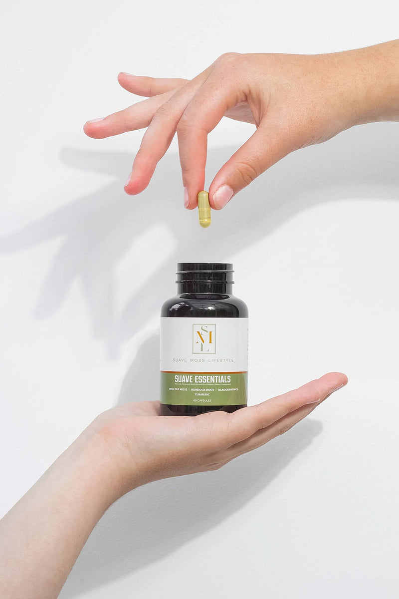 Suave Moss Lifestyle | Natural Sea Moss, Turmeric, Bladderwrack & Burdock Root Capsules | 60 Capsules | Gluten Free, Vegan, Non GMO Sea Moss Capsules - BeesActive Australia