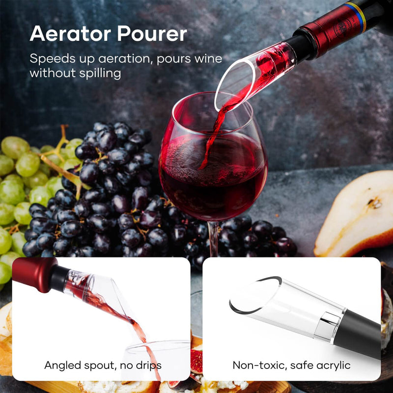 Crenova 6-in-1 Wine Opener Electric Rechargeable Automatic Corkscrew Bottle Opener set with Vacuum Stopper, Aerator Pourer, Foil Cutter, Display Base & USB Charging Cable, Silver - BeesActive Australia