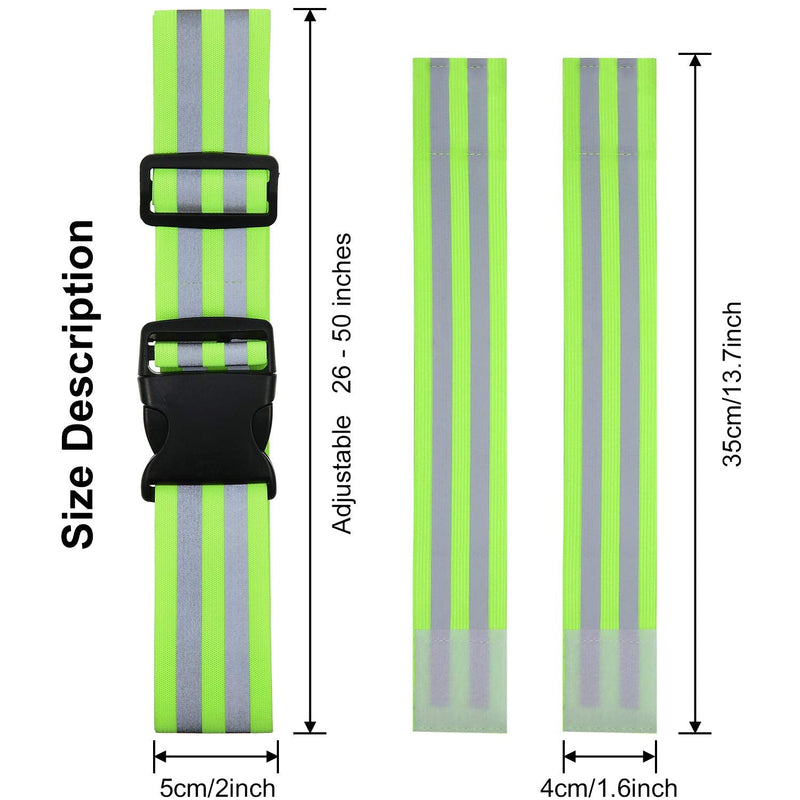 Hotop 6 Pieces Reflective Band Strap Safety Reflective Glow Belt PT Belt High Visibility Reflective Waist Belt for Arm, Wrist, Ankle, Leg Running Cycling Walking Marathon Green - BeesActive Australia