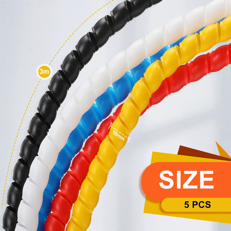 49 ft - 10 mm Dog and Cat Cord Protector Spiral Cable Wire Protector Sleeve Covers 5 Pcs/ Pack for Cord Protects Your Pets from Chewing Through Insulated Cables 49.2 Ft Black, Red, Yellow, Blue, White - BeesActive Australia