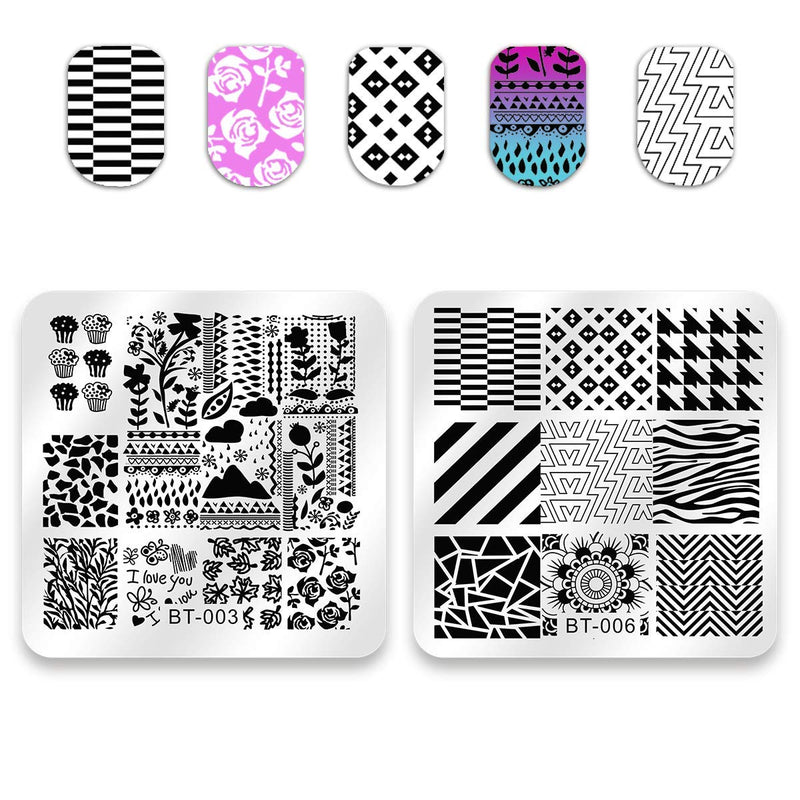 Biutee Stamping Plates for Nails Kit 6PCS Square Nail Stamping Plates 1PCS Nail Stampers 1PCS Scraper Nail Art Stamp Template Image Plate Stencils Tool for Manicure Art Design Template Image Plate Pattern: Square Art Stamping Plates - BeesActive Australia